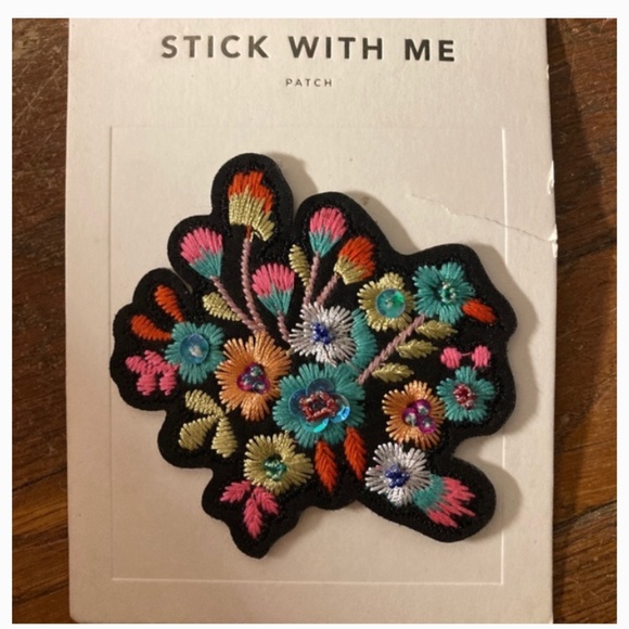 Anthropologie Stick With Me Floral Patch Sequins Embroidered Green Orange Pink - Picture 2 of 2
